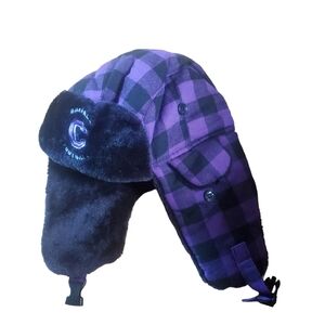 Unisex Cornell College Football Plaid Trapper Hat, Purple, One Size